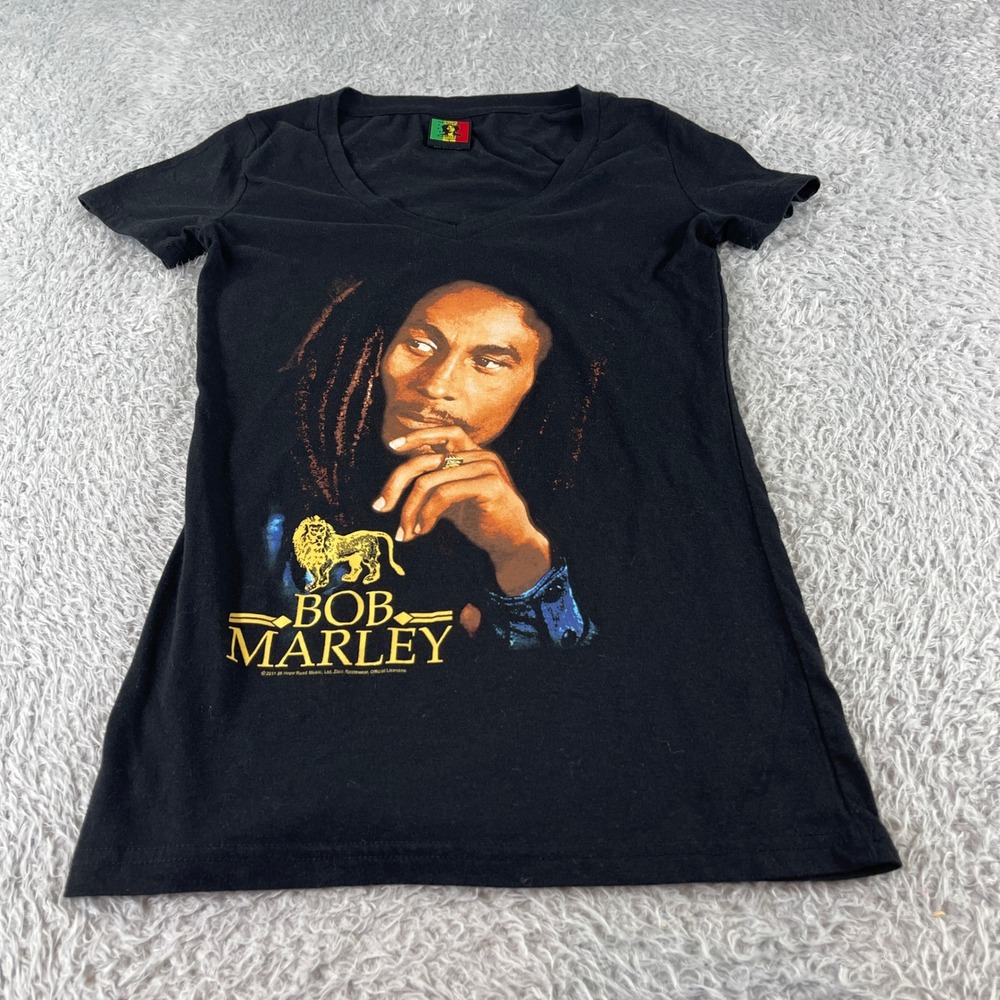 Bob Marley Graphic T Shirt Black V Neck Lion King Music Tee